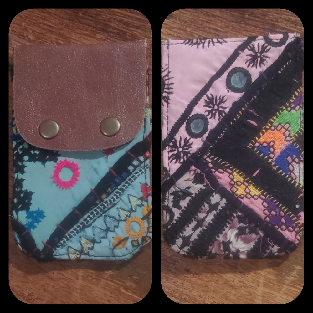 🍄🪬 Free People Boho Embroidered Repurposed vtg banjara hippie Wallet card case